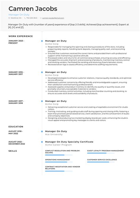 10 Manager On Duty Resume Examples For 2024 .
